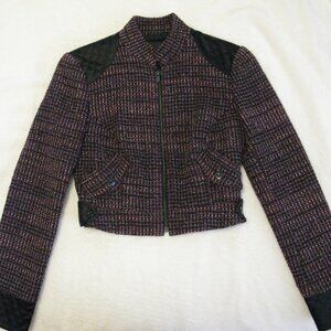Bebe Tweed & Satin Jacket Plum Purple Black - Sz 4 Stunning Classic Style EUC